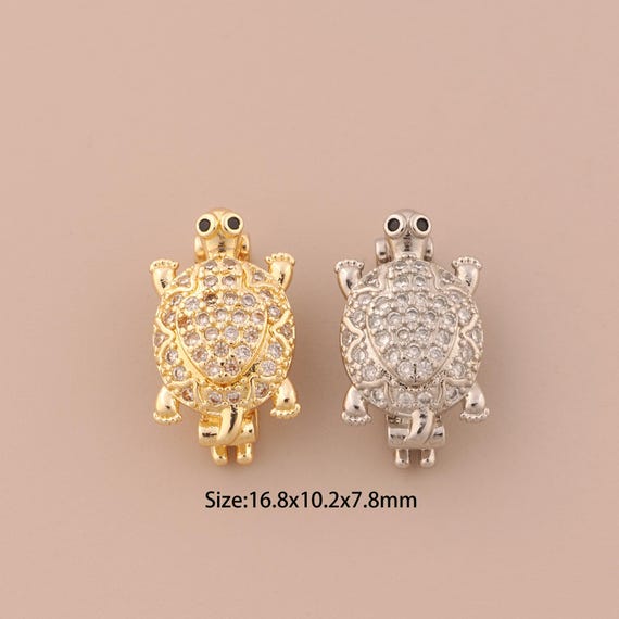 18K Gold Turtle Charms,CZ Pave Turtle Charms Pendants,Turtle Charm for DIY Jewelry Making Supply