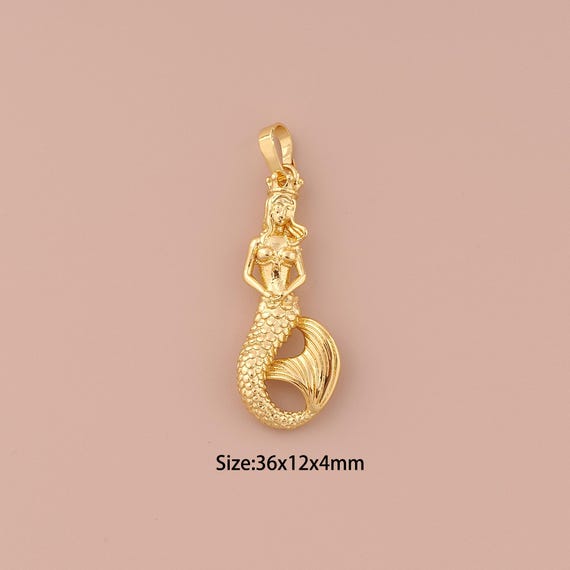 18K Gold Mermaid Charms,Minimalist Charms Pendants,Mermaid Charm for DIY Jewelry Making Supply
