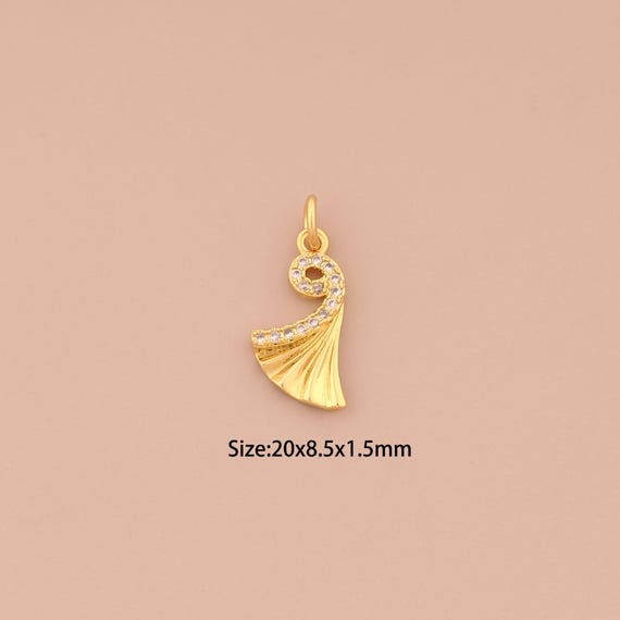 18K Gold Ginkgo Leaf Charms,CZ Pave Leaf Charms Pendants,Ginkgo Leaf Charm for DIY Jewelry Making Supply