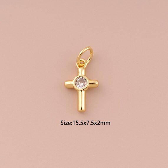 5 pcs 18K Gold Cross Charms,CZ Pave Minimalist Charms Pendants,Christian Charm for DIY Jewelry Making Supply