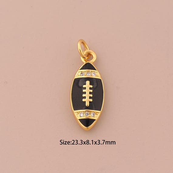 18K Gold Rugby Charms,CZ Pave Rugby Charms Pendants,Enamel Rugby Charm for DIY Jewelry Making Supply