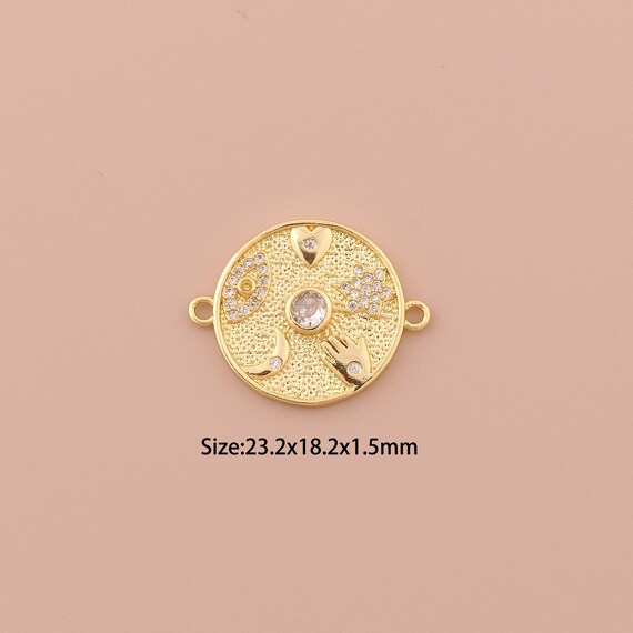 18K Gold Evil Eye Connector,CZ Pave Heart Connector Charms,Hamsa Connector for DIY Jewelry Making Supply