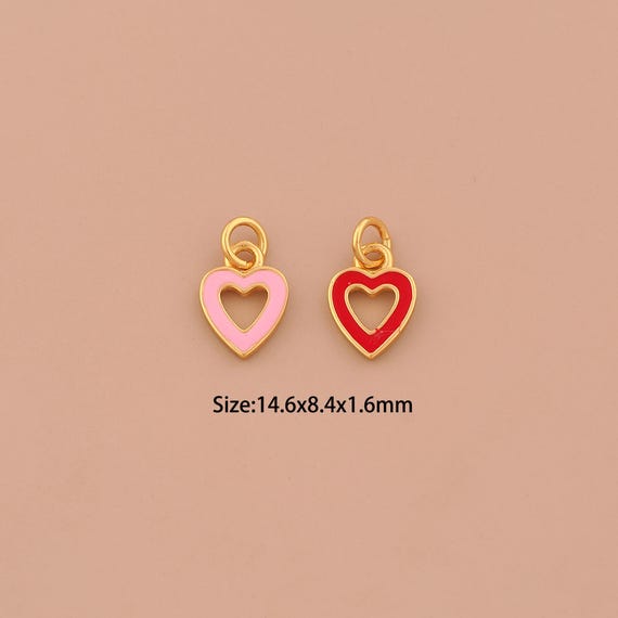 18K Gold Heart Charms,Enamel Love Charms Pendants,Heart Charm for DIY Jewelry Making Supply
