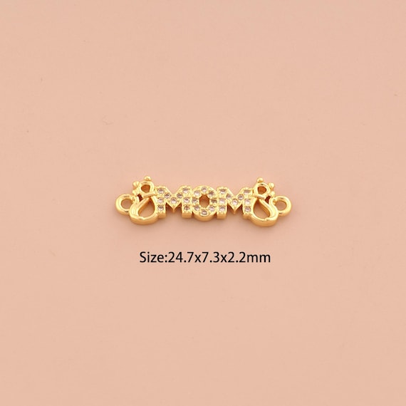 18K Gold MOM Connector,CZ Pave Letter Connector Charms,Mom Connector for DIY Jewelry Making Supply