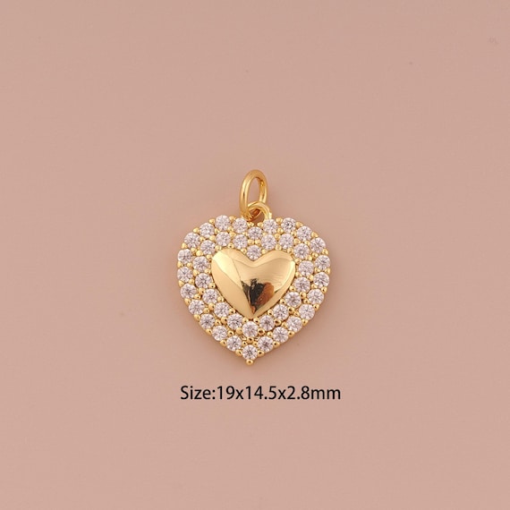 18K Gold Heart Charms,CZ Pave Minimalist Charms Pendants,Heart Charm for DIY Jewelry Making Supply