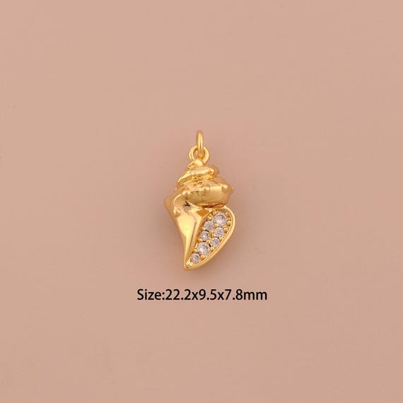 18K Gold Conch Charms,CZ Pave Conch Charms Pendants,Conch Charm for DIY Jewelry Making Supply