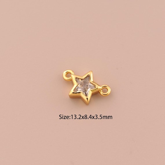 18K Gold Star Connector,CZ Pave Celestial Connector Charms,Star Connector for DIY Jewelry Making Supply