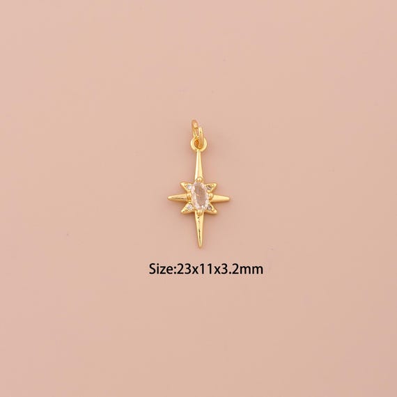 18K Gold Polaris Charms,CZ Pave Minimalist Charms Pendants,Polaris Charm for DIY Jewelry Making Supply