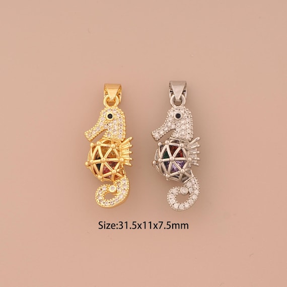 18K Gold Seahorse Charms,CZ Pave Seahorse Charms Pendants,Seahorse Charm for DIY Jewelry Making Supply