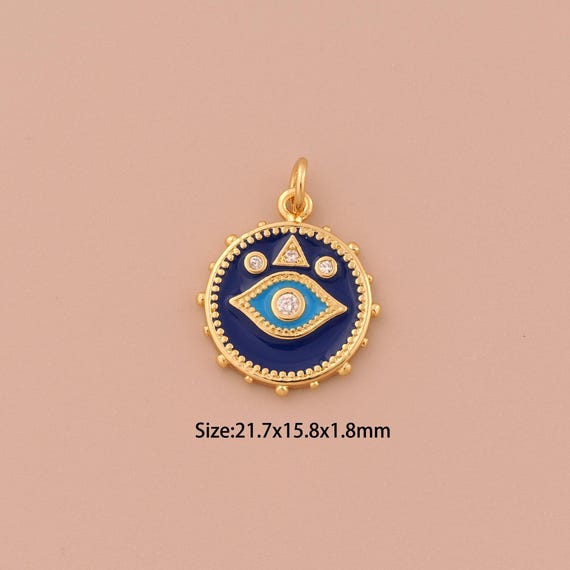 18K Gold Evil Eye Charms,CZ Pave Minimalist Charms Pendants,Enamel Devil Eye Charm for DIY Jewelry Making Supply