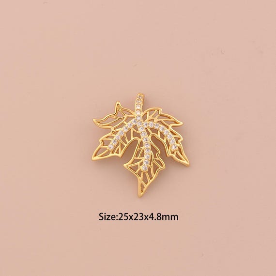 18K Gold Leaf Charms,CZ Pave Plant Charms Pendants,Leaf Charm for DIY Jewelry Making Supply