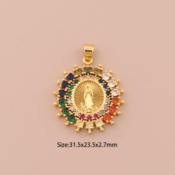 18K Gold Virgin Mary Charms,CZ Pave Religious Charms Pendants,Catholic Charm for DIY Jewelry Making Supply