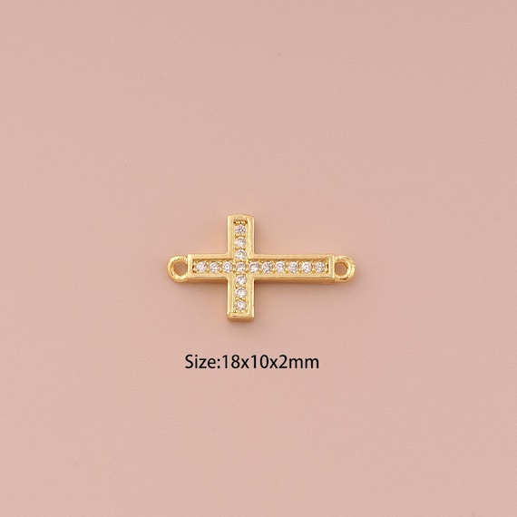 18K Gold Cross Connector,CZ Pave Religious Connector Charms,Christian Connector for DIY Jewelry Making Supply
