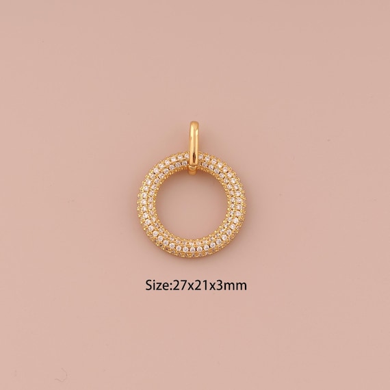18K Gold Round Charms,CZ Pave Minimalist Charms Pendants,Round Charm for DIY Jewelry Making Supply