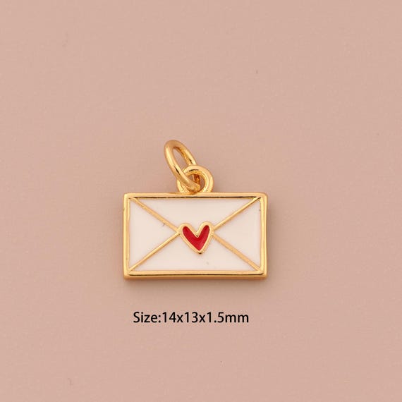 18K Gold Envelope Charms,Enamel Heart Charms Pendants,Envelope Charm for DIY Jewelry Making Supply