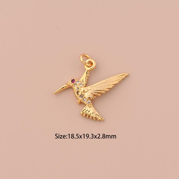 18K Gold Bird Charms,CZ Pave Animal Charms Pendants,Bird Charm for DIY Jewelry Making Supply
