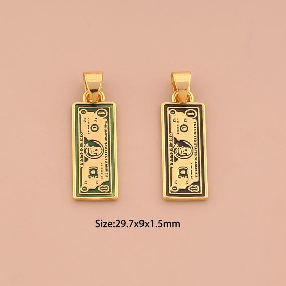 18K Gold Dollar Charms,Enamel Money Charms Pendants,Dollar Charm for DIY Jewelry Making Supply