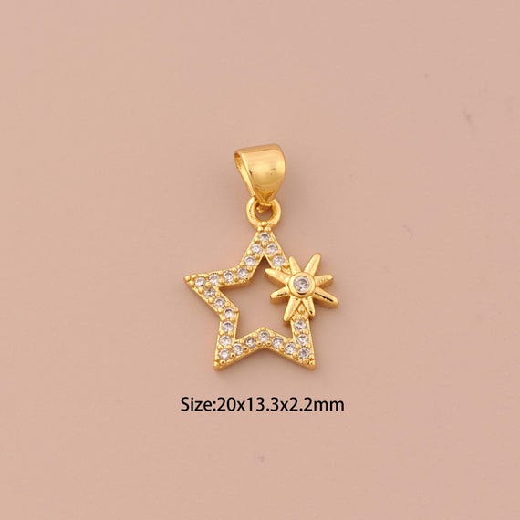 18K Gold Star Charms,CZ Pave Celestial Charms Pendants,Star Charm for DIY Jewelry Making Supply