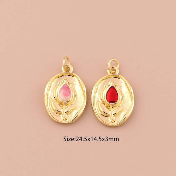 18K Gold Flower Charms,Minimalist Charms Pendants,Enamel Flower Charm for DIY Jewelry Making Supply
