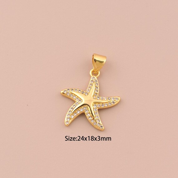 18K Gold Starfish Charms,CZ Pave Starfish Charms Pendants,Starfish Charm for DIY Jewelry Making Supply