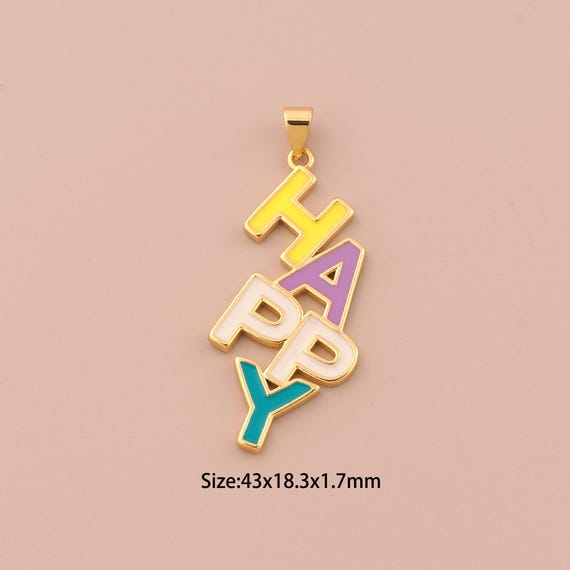 18K Gold HAPPY Charms,Letter Charms Pendants,Enamel Letter Charm for DIY Jewelry Making Supply