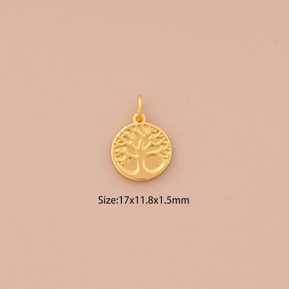 18K Gold Tree of Life Charms,Round Charms Pendants,Tree Charm for DIY Jewelry Making Supply