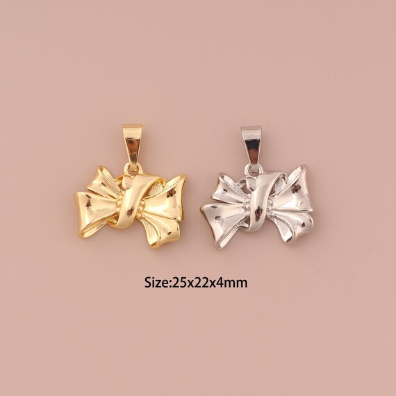 18K Gold Bow Charms,Minimalist Charms Pendants,Bow Charm for DIY Jewelry Making Supply