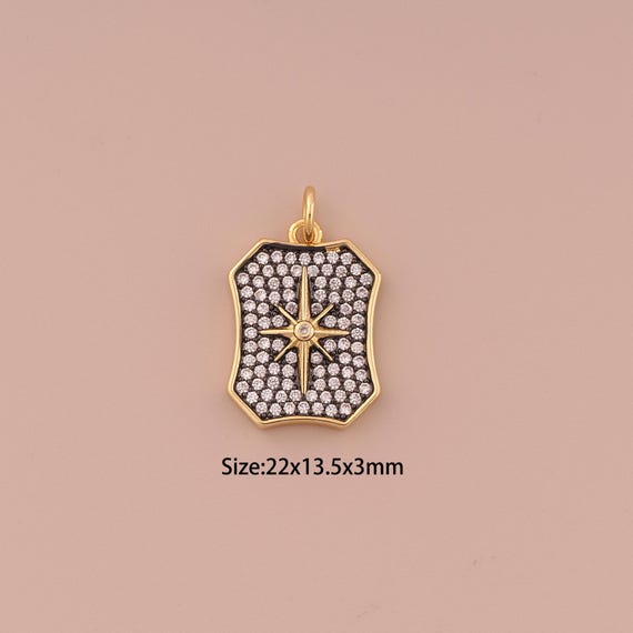 18K Gold Polaris Charms,CZ Pave Minimalist Charms Pendants,Polaris Charm for DIY Jewelry Making Supply