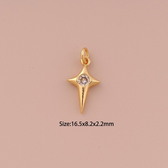 5 pcs 18K Gold Cross Star Charms,CZ Pave Minimalist Charms Pendants,Cross Star Charm for DIY Jewelry Making Supply