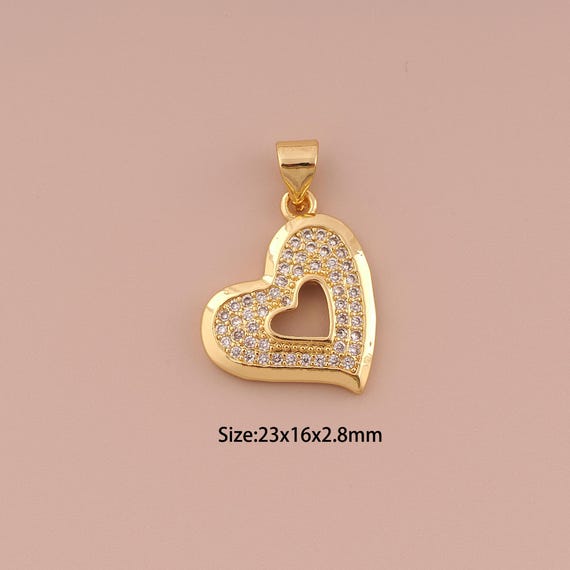 18K Gold Heart Charms,CZ Pave Minimalist Charms Pendants,Heart Charm for DIY Jewelry Making Supply