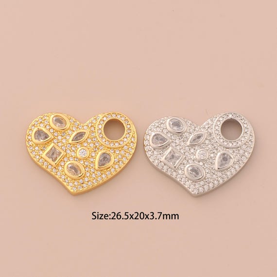 18K Gold Heart Charms,CZ Pave Square Charms Pendants,Round Charm for DIY Jewelry Making Supply