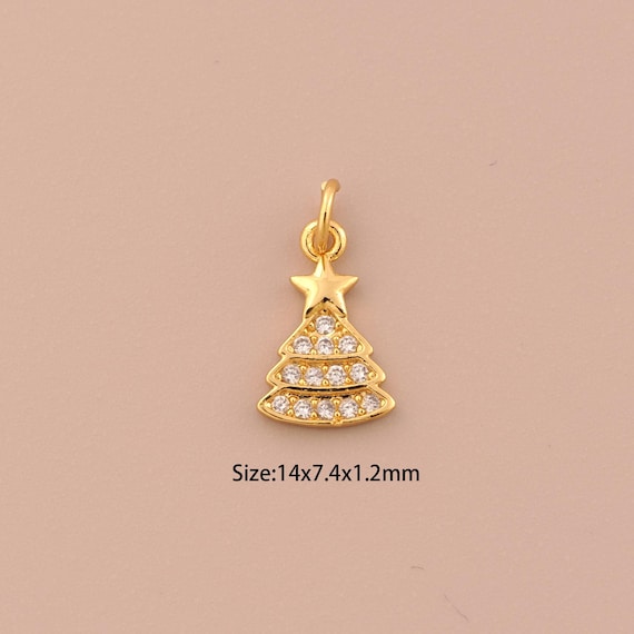 18K Gold Christmas Tree Charms,CZ Pave Star Charms Pendants,Tree Charm for DIY Jewelry Making Supply
