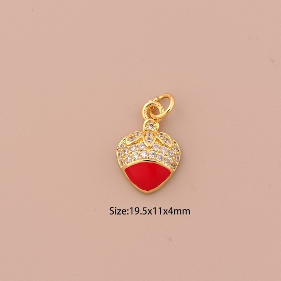 18K Gold Strawberry Charms,CZ Pave Fruit Charms Pendants,Enamel Strawberry Charm for DIY Jewelry Making Supply