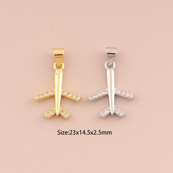 18K Gold Airplane Charms,CZ Pave Airplane Charms Pendants,Airplane Charm for DIY Jewelry Making Supply