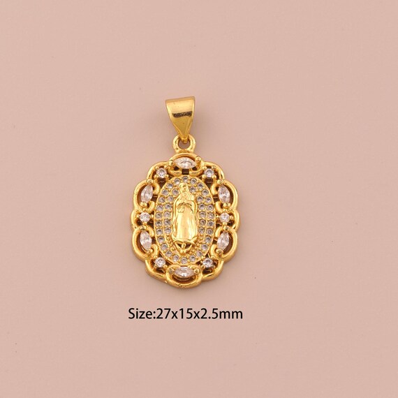 18K Gold Virgin Mary Charms,CZ Pave Religious Charms Pendants,Catholic Charm for DIY Jewelry Making Supply