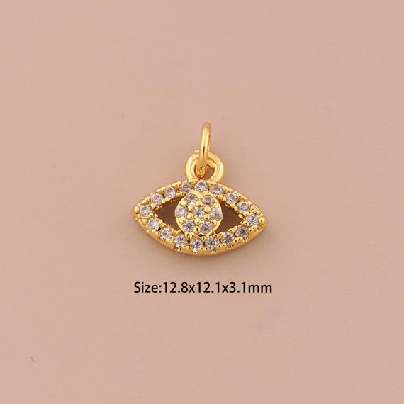 18K Gold Evli Eye Charms,CZ Pave Devil Eye Charms Pendants,Eye Charm for DIY Jewelry Making Supply