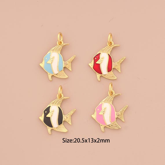 18K Gold Fish Charms,Enamel Fish Charms Pendants,Fish Charm for DIY Jewelry Making Supply
