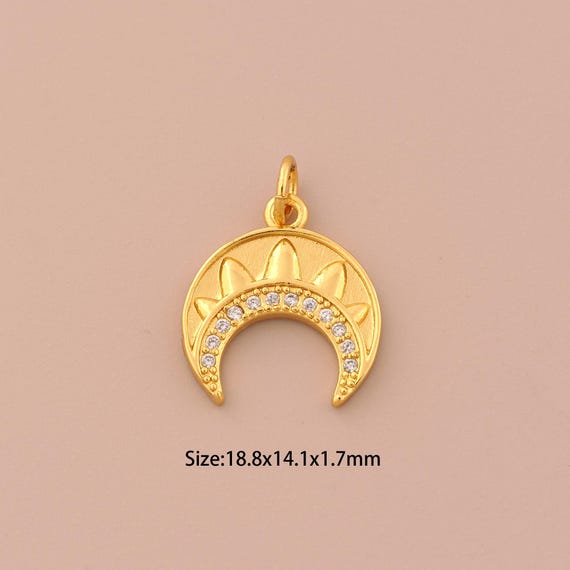 18K Gold Crescent Moon Charms,CZ Pave Moon Charms Pendants,Moon Charm for DIY Jewelry Making Supply