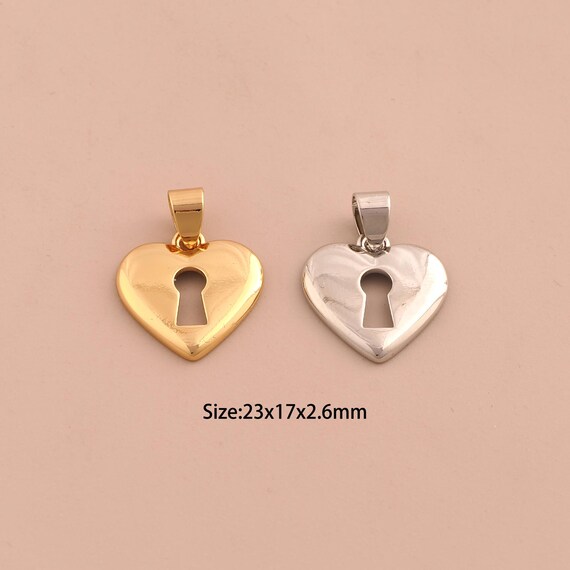18K Gold Heart Charms,Lock Charms Pendants,Love Charm for DIY Jewelry Making Supply