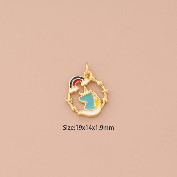 18K Gold Rainbow Cloud Charms,Enamel Star Charms Pendants,Unicorn Charm for DIY Jewelry Making Supply