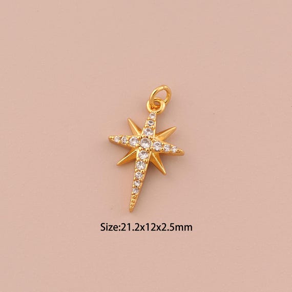 18K Gold Polaris Charms,CZ Pave Minimalist Charms Pendants,Polaris Charm for DIY Jewelry Making Supply