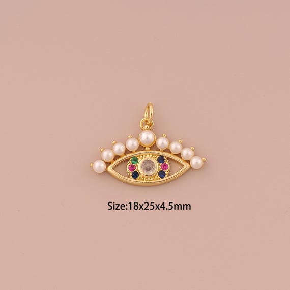 18K Gold Evil Eye Charms,CZ Pave Minimalist Charms Pendants,Devil Eye Charm for DIY Jewelry Making Supply