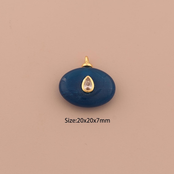 18K Gold Energy Stone Charms,Natural Stone Charms Pendants,Blue Jade Charm for DIY Jewelry Making Supply