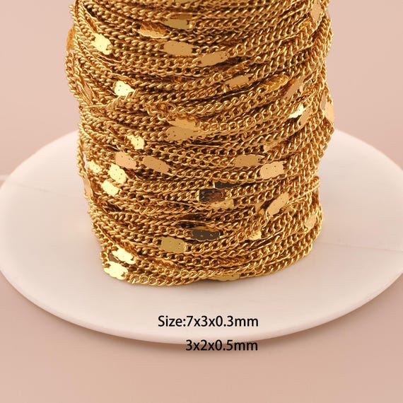 3.28 Feet 18K Gold Curb Chain,Special Chain,Semi-Finished Chain for DIY Jewelry Making Supply