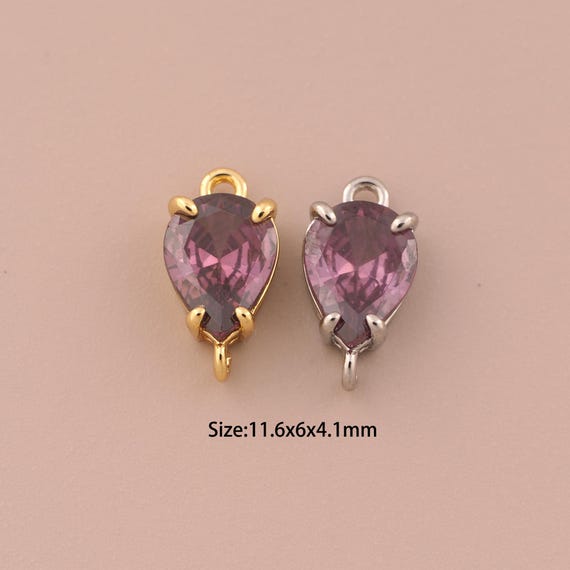 18K Gold Water Drop Connector,CZ Pave Minimalist Connector Charms,Water Drop Connector for DIY Jewelry Making Supply