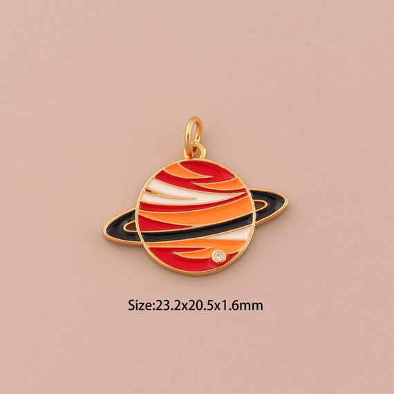 18K Gold Saturn Charms,CZ Pave Celestial Charms Pendants,Enamel Saturn Charm for DIY Jewelry Making Supply