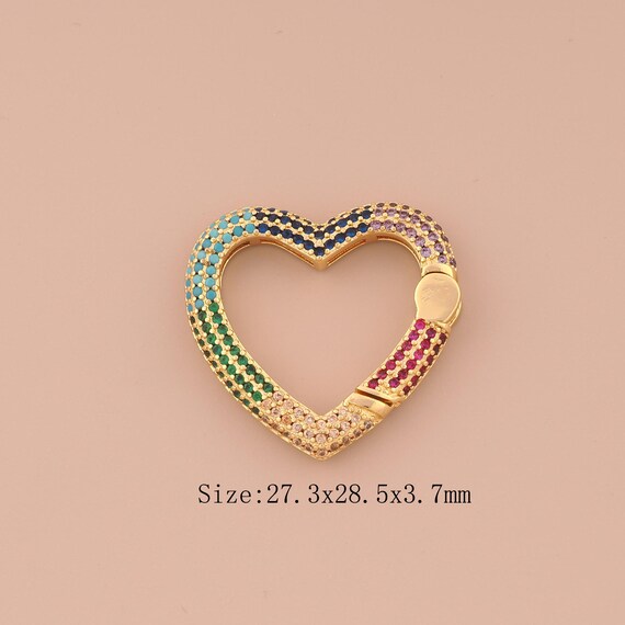 18K Gold Push Door Clasp,CZ Pave Spring Clasp,Heart Clasp for DIY Jewelry Making Supply