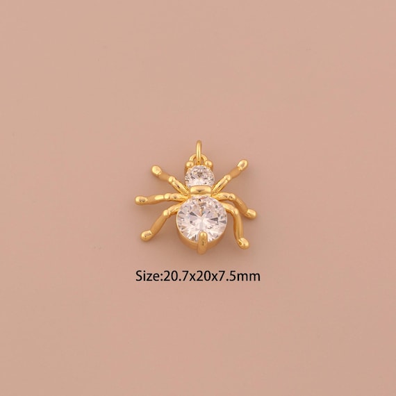 18K Gold Spider Charms,CZ Pave Spider Charms Pendants,Spider Charm for DIY Jewelry Making Supply
