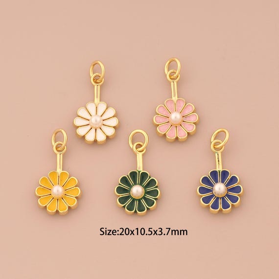 18K Gold Daisy Charms,Daisy Charms Pendants,Enamel Daisy Charm for DIY Jewelry Making Supply