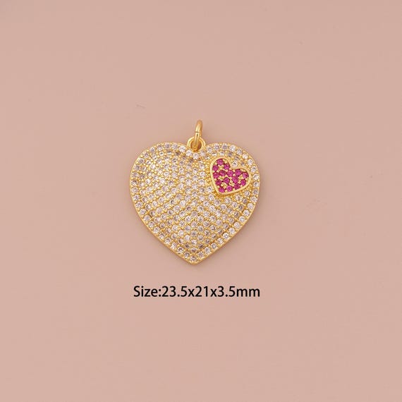 18K Gold Heart Charms,CZ Pave Minimalist Charms Pendants,Heart Charm for DIY Jewelry Making Supply